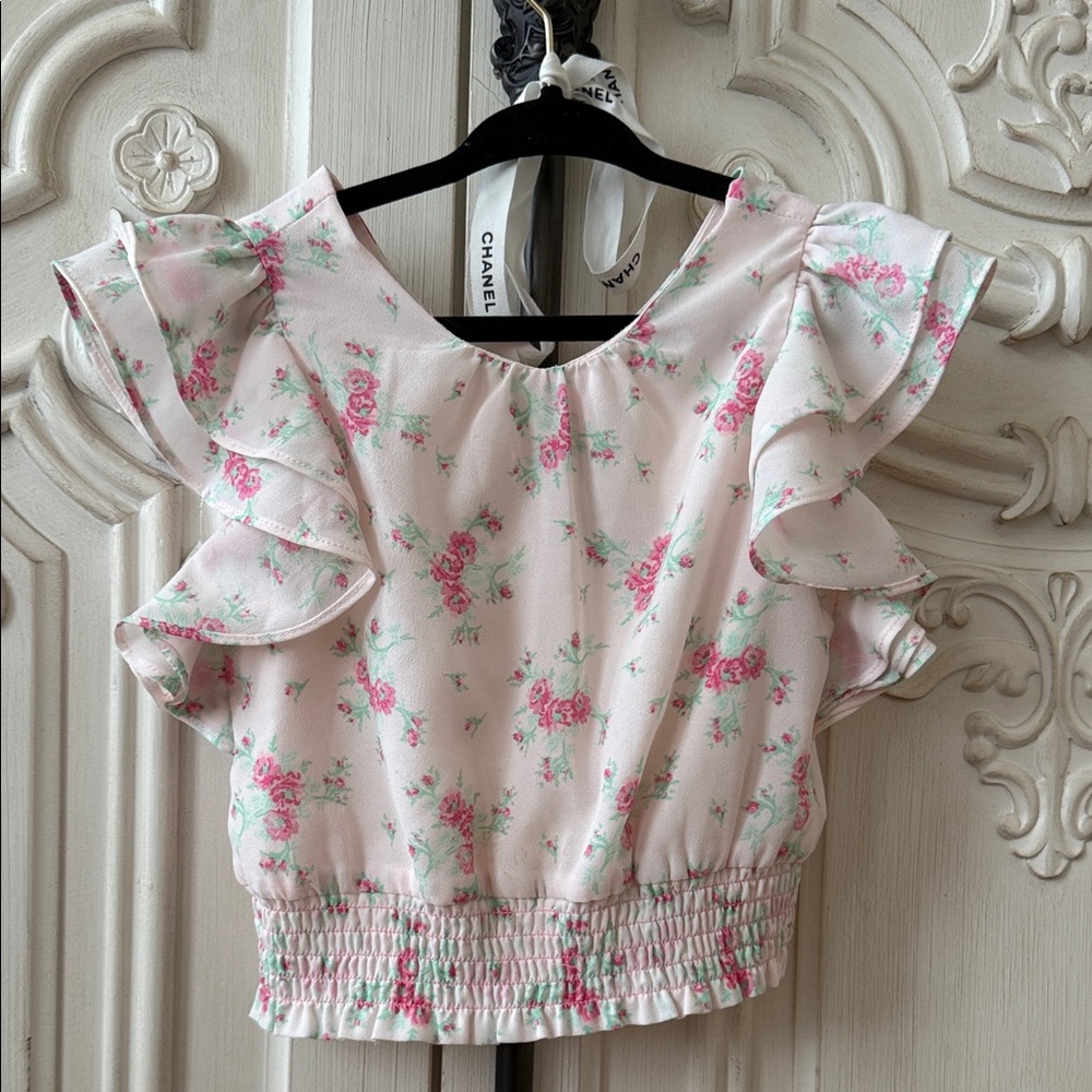 Janie and Jack Pink Floral Ruffle Blouse